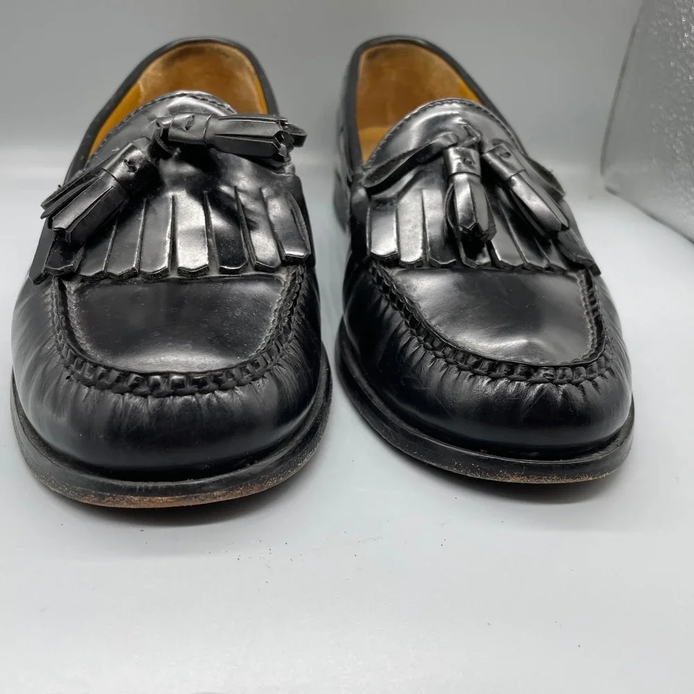Cole Haan Mens Pinch Tassel Kiltie Loafers Black Leather Shoes C02691 Size 9.5 D